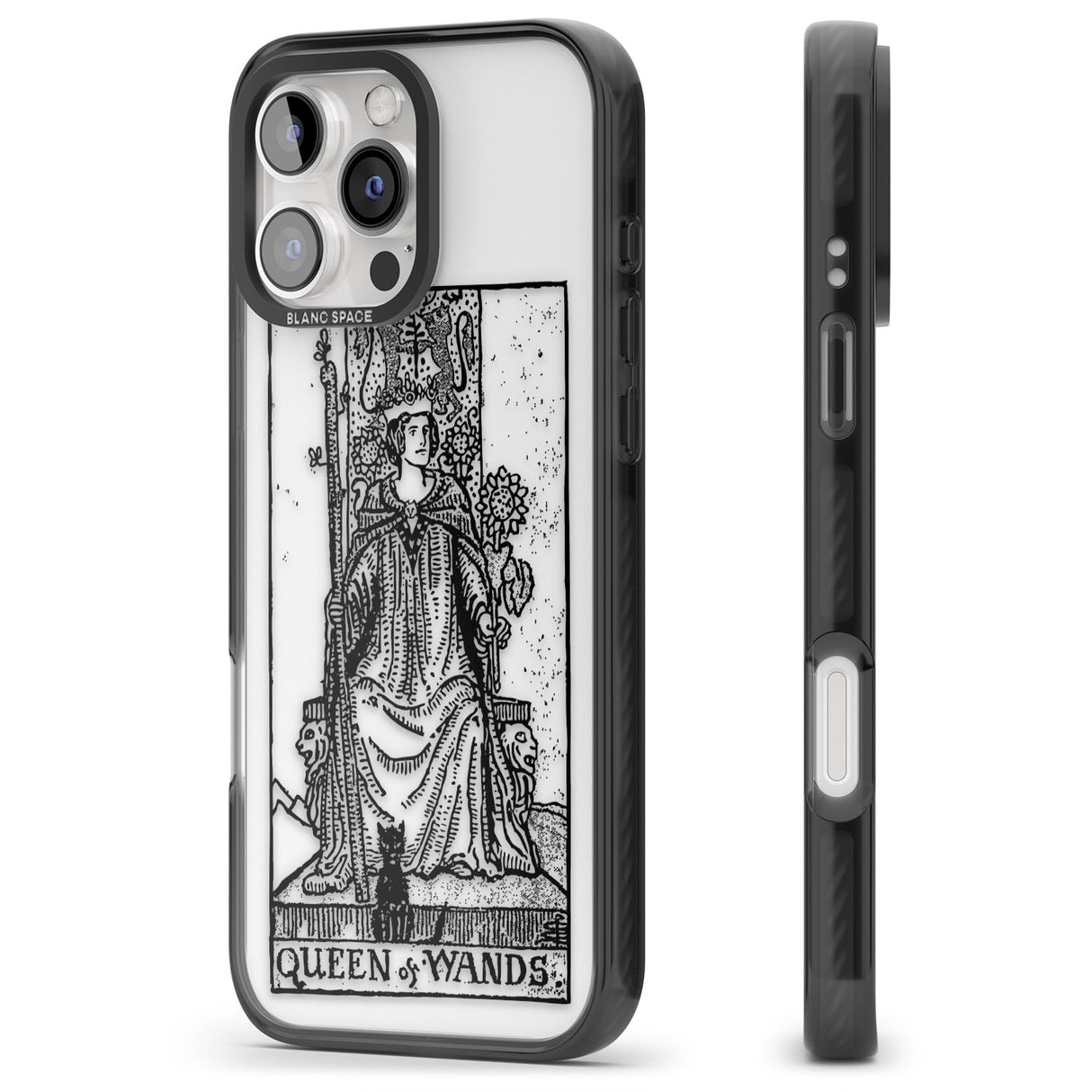 iPhone 16 Pro Max Personalised Queen of Wands Tarot Card - Transparent Black Impact Phone Case