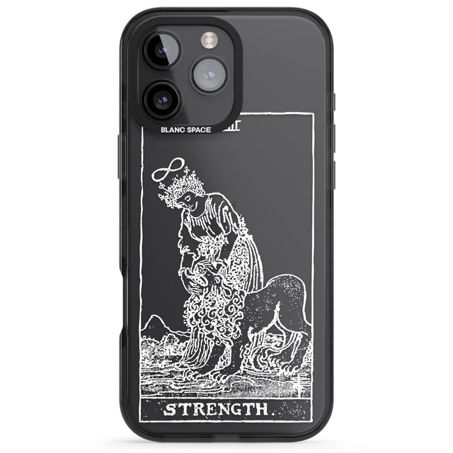 iPhone 16 Pro Max Personalised Strength Tarot Card - White Transparent Black Impact Phone Case