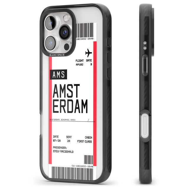 iPhone 16 Pro Max Personalised Amsterdam Boarding Pass Black Impact Phone Case