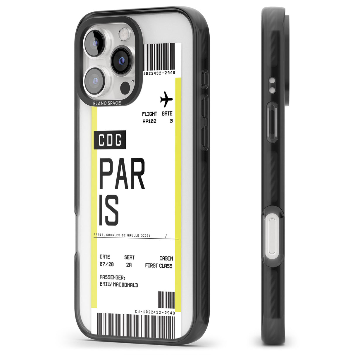 iPhone 16 Pro Max Personalised Paris Boarding Pass Black Impact Phone Case