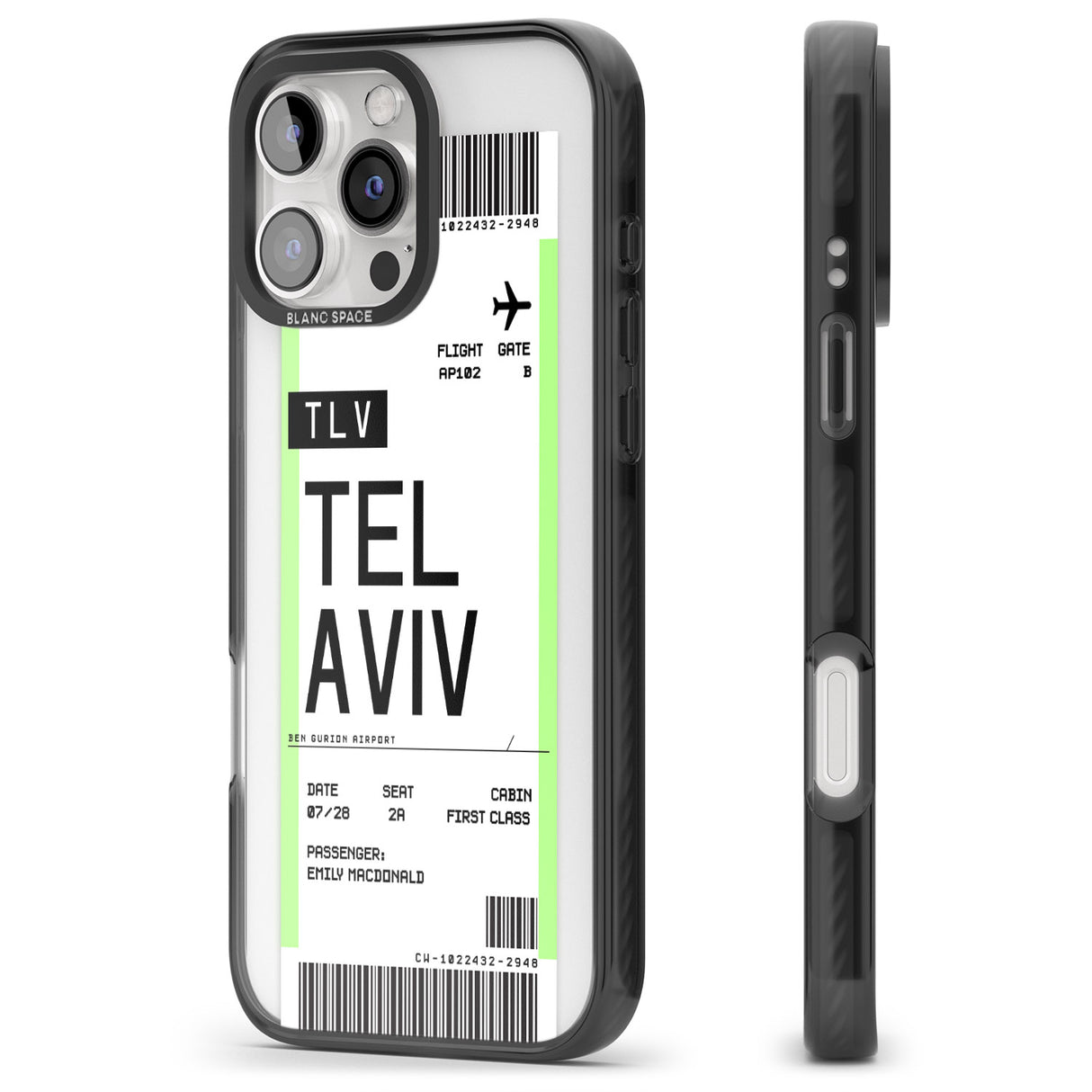 iPhone 16 Pro Max Personalised Tel Aviv Boarding Pass Black Impact Phone Case