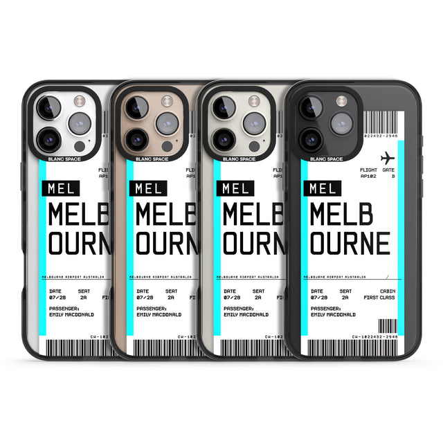 iPhone 16 Pro Max Personalised Melbourne Boarding Pass Black Impact Phone Case