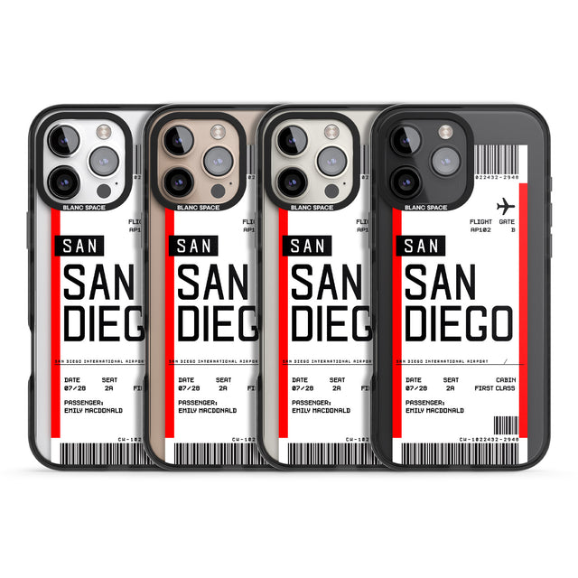 iPhone 16 Pro Max Personalised San Diego Boarding Pass Black Impact Phone Case