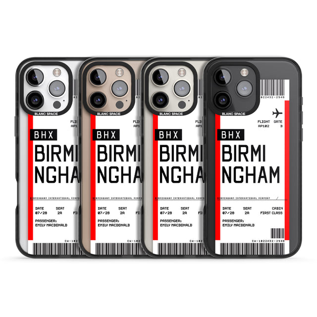 iPhone 16 Pro Max Personalised Birmingham Boarding Pass Black Impact Phone Case