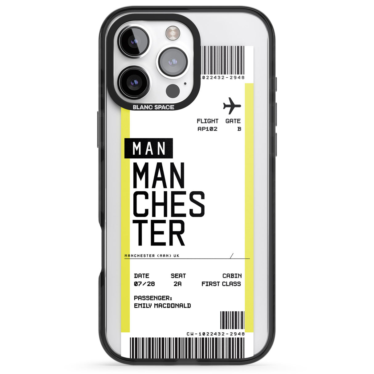 iPhone 16 Pro Max Personalised Manchester Boarding Pass Black Impact Phone Case