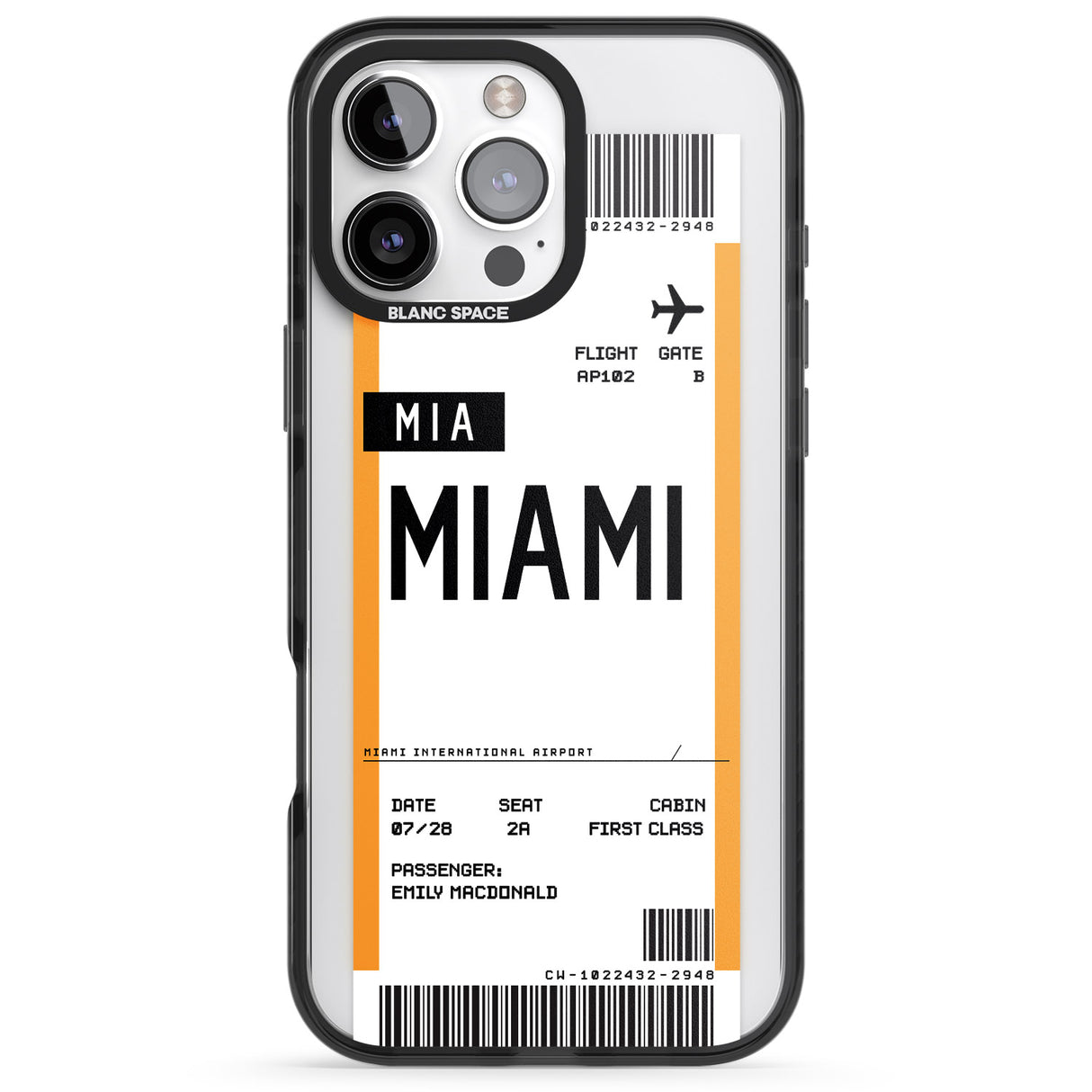 iPhone 16 Pro Max Personalised Miami Boarding Pass Black Impact Phone Case