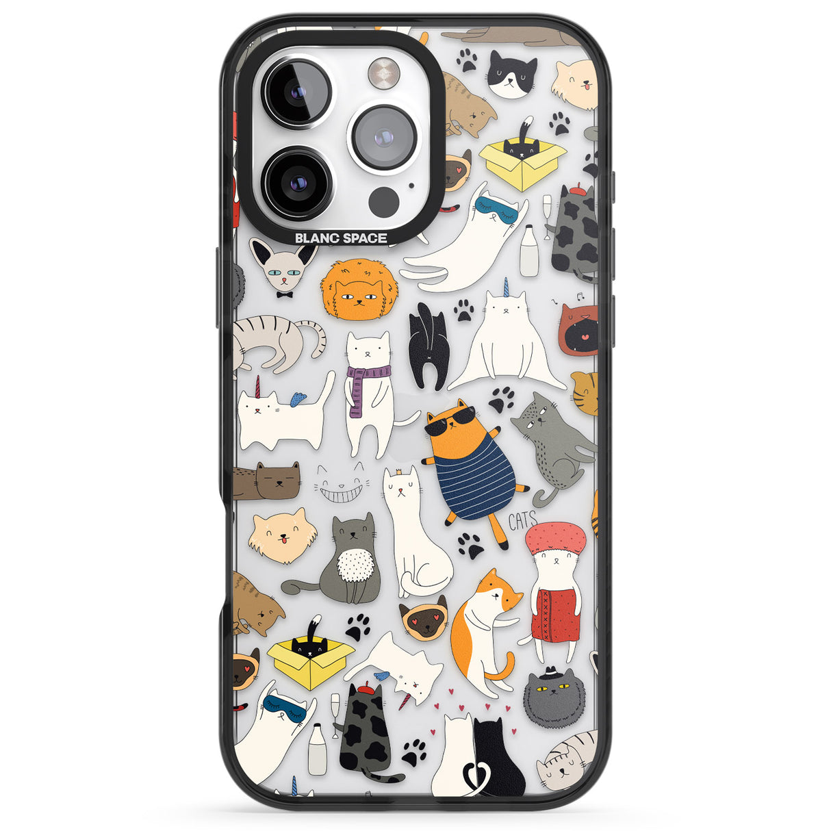 iPhone 16 Pro Max Cartoon Cat Collage Black Impact Phone Case