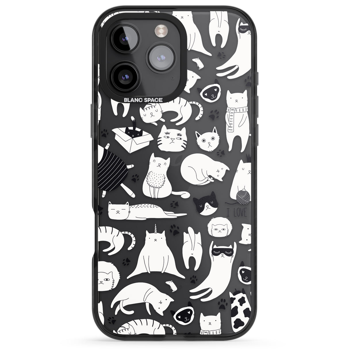 iPhone 16 Pro Max Cartoon Cat Collage - Black & White Black Impact Phone Case