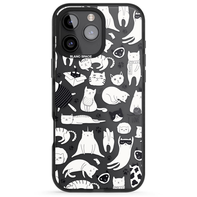 iPhone 16 Pro Max Cartoon Cat Collage - Black & White Black Impact Phone Case