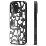 iPhone 16 Pro Max Cartoon Cat Collage - Black & White Black Impact Phone Case