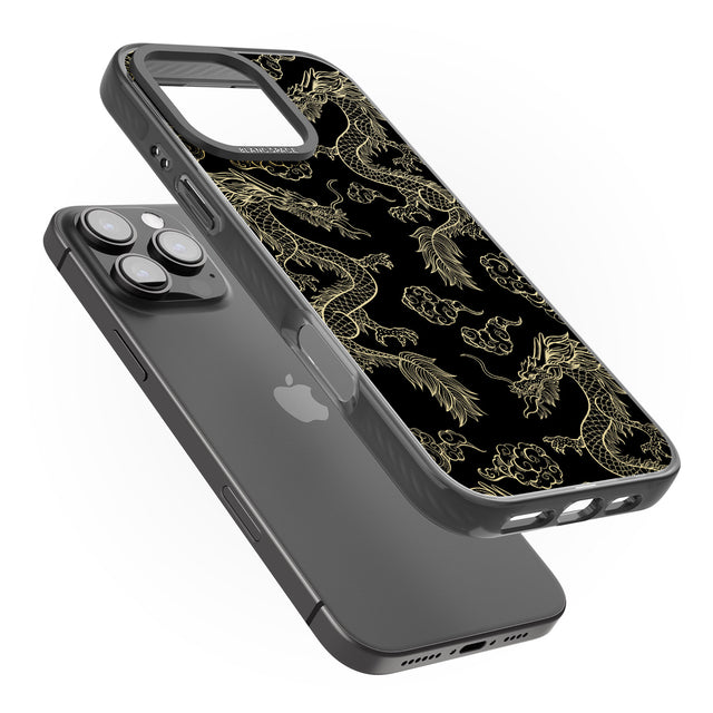 iPhone 16 Pro Max Black and Gold Dragon Pattern Black Impact Phone Case