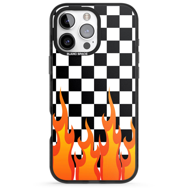 iPhone 16 Pro Max Checkered Fire Black Impact Phone Case