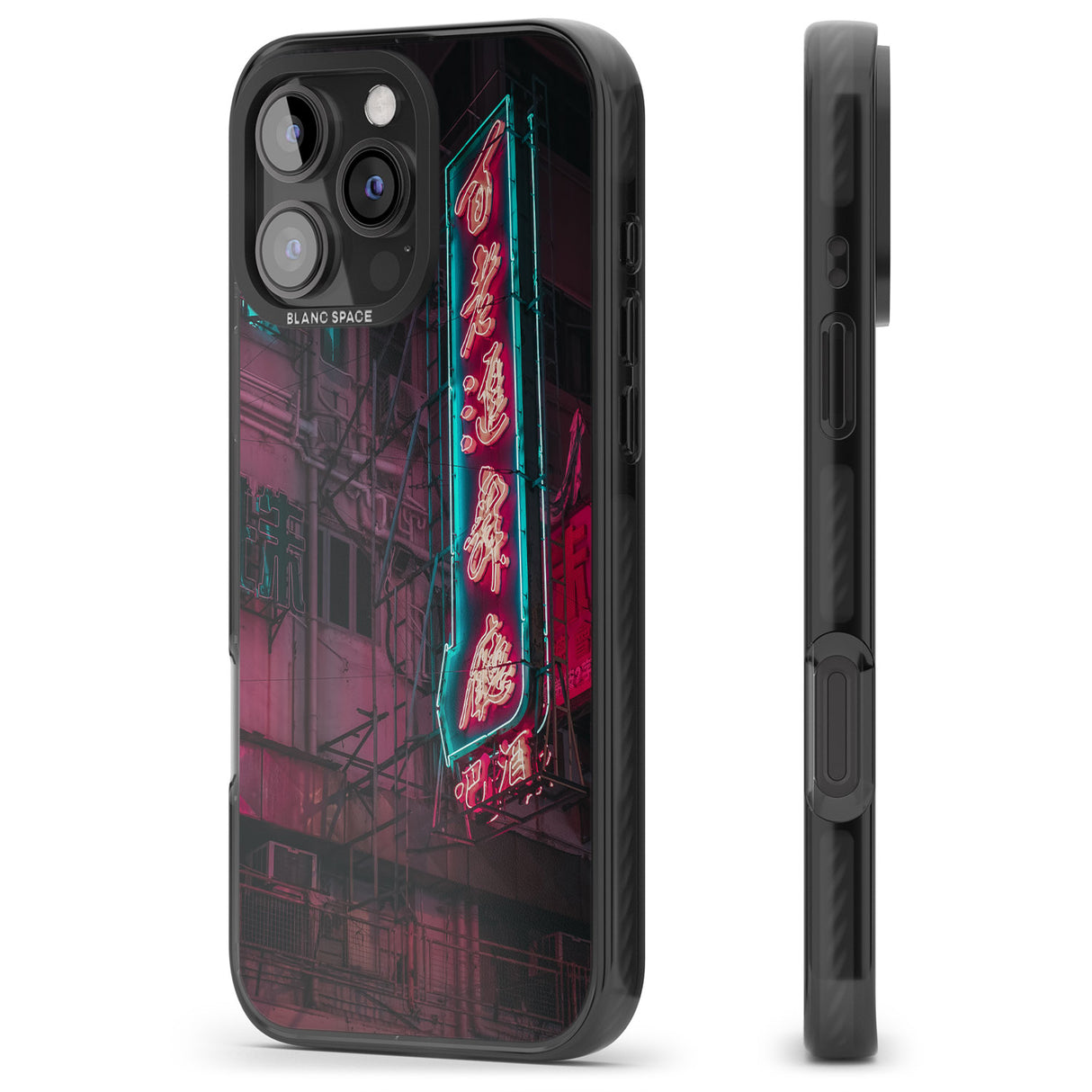 iPhone 16 Pro Max Large Kanji Sign - Neon Cities Photographs Black Impact Phone Case