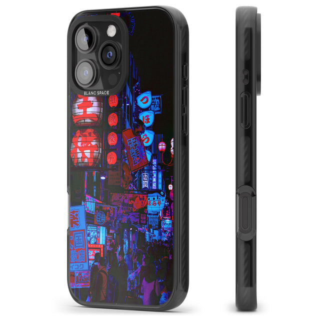 iPhone 16 Pro Max Red & Turquoise - Neon Cities Photographs Black Impact Phone Case