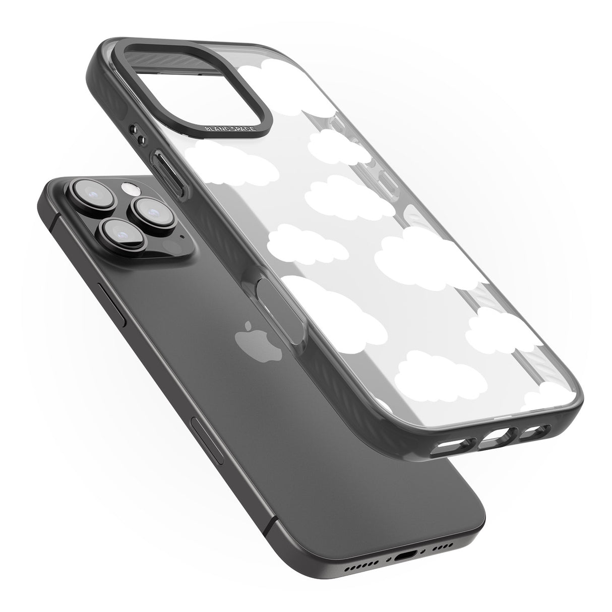 iPhone 16 Pro Max Transparent Cloud Pattern Black Impact Phone Case