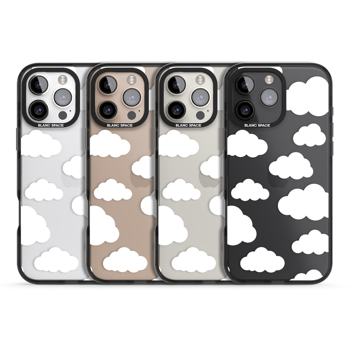 iPhone 16 Pro Max Transparent Cloud Pattern Black Impact Phone Case