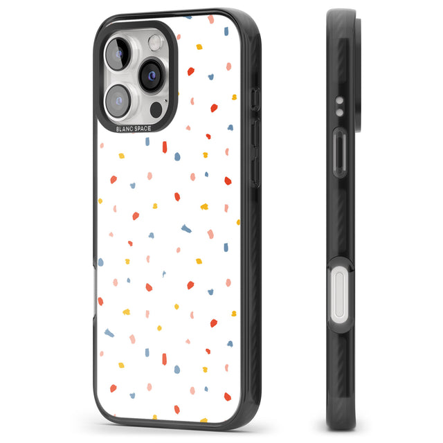 iPhone 16 Pro Max Confetti Print on Solid White Black Impact Phone Case