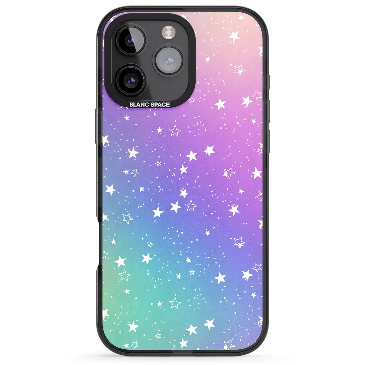 iPhone 16 Pro Max White Stars on Pastels Black Impact Phone Case