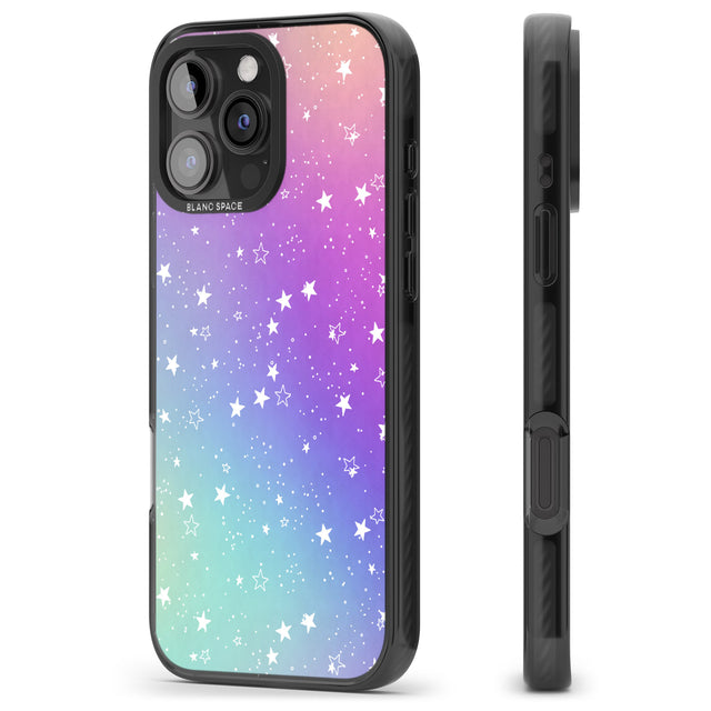 iPhone 16 Pro Max White Stars on Pastels Black Impact Phone Case