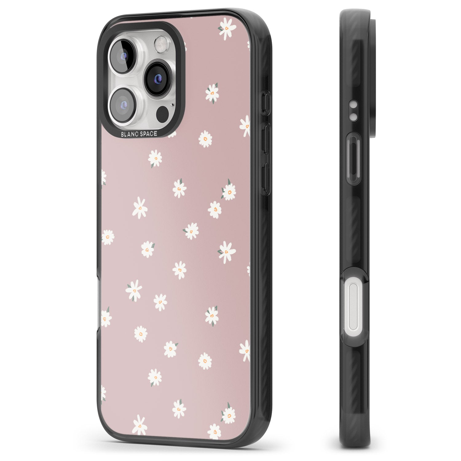 iPhone 16 Pro Max Dark Pink Cute Floral Design Black Impact Phone Case