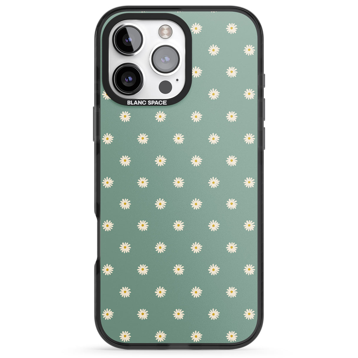 iPhone 16 Pro Max Daisy Pattern Teal Cute Floral Black Impact Phone Case