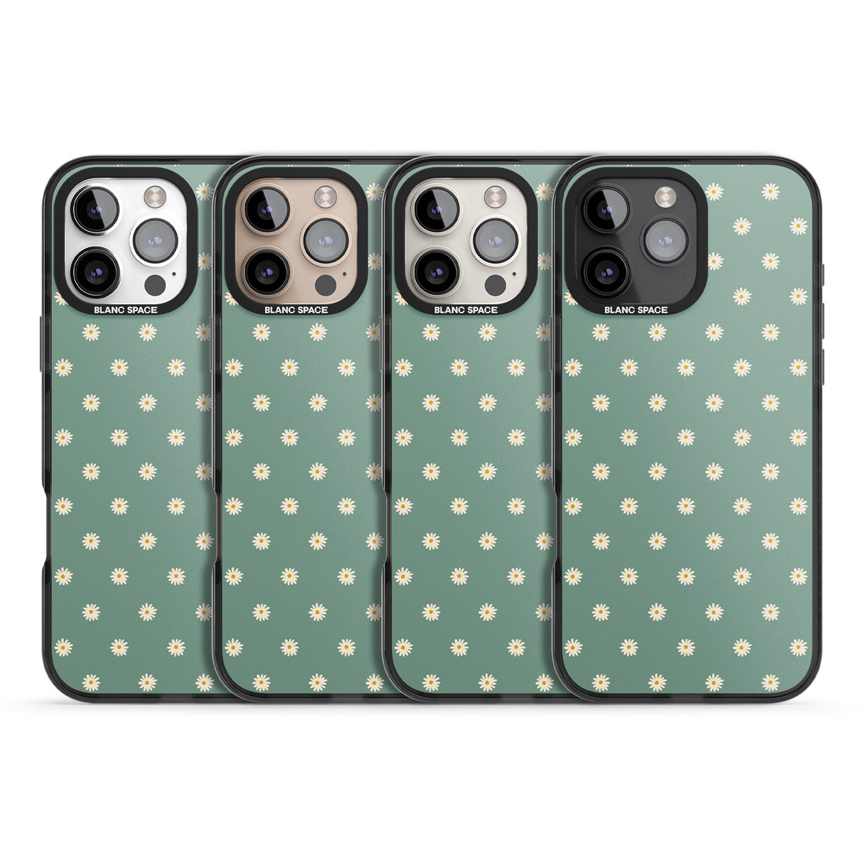 iPhone 16 Pro Max Daisy Pattern Teal Cute Floral Black Impact Phone Case