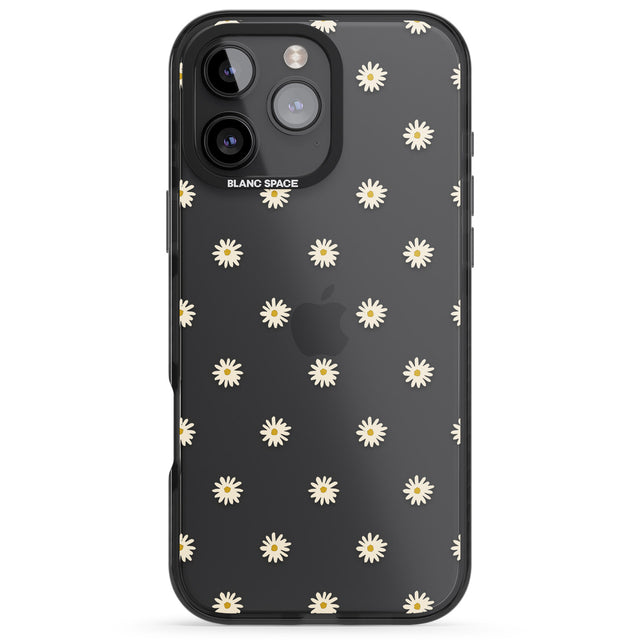 iPhone 16 Pro Max Daisy Pattern Transparent Cute Floral Black Impact Phone Case