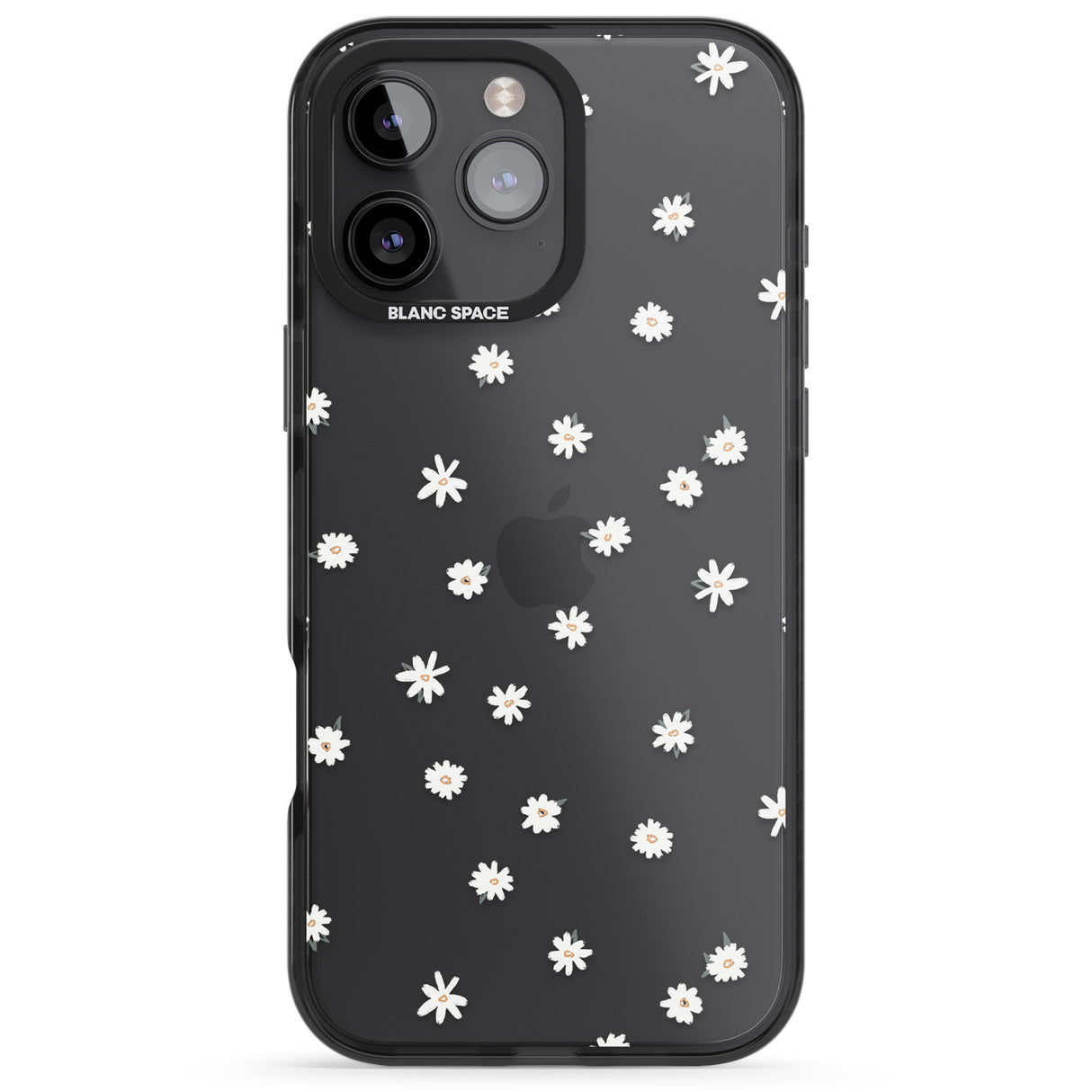 iPhone 16 Pro Max Painted Daises on Transparent Black Impact Phone Case