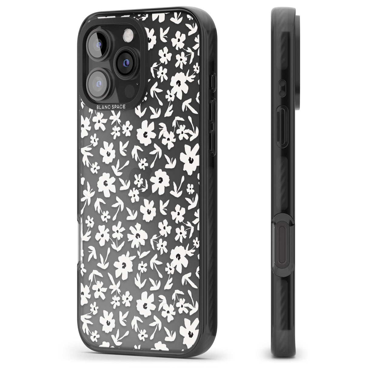 iPhone 16 Pro Max Floral Print on Transparent Black Impact Phone Case