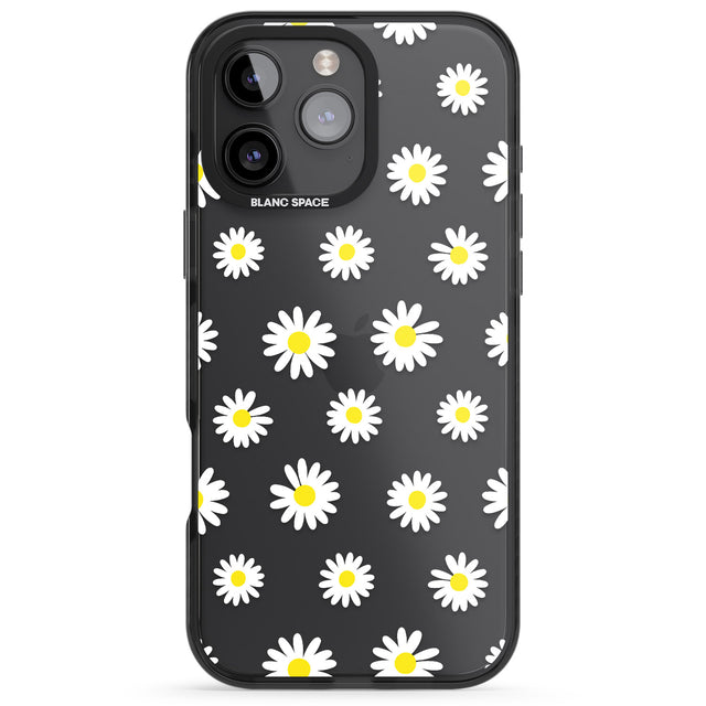 iPhone 16 Pro Max White Daisy Pattern (Clear) Black Impact Phone Case