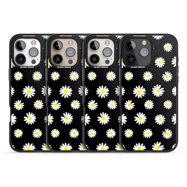 iPhone 16 Pro Max White Daisy Pattern (Black) Black Impact Phone Case