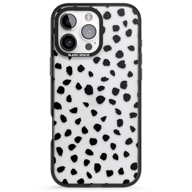 iPhone 16 Pro Max Black on Transparent Dalmatian Polka Dot Spots Black Impact Phone Case