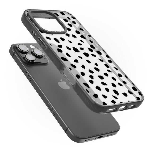 iPhone 16 Pro Max Black on Transparent Dalmatian Polka Dot Spots Black Impact Phone Case