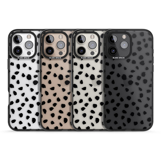 iPhone 16 Pro Max Black on Transparent Dalmatian Polka Dot Spots Black Impact Phone Case