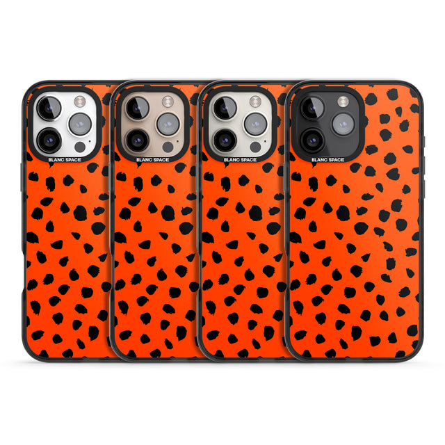 iPhone 16 Pro Max Black & Bright Red Dalmatian Polka Dot Spots Black Impact Phone Case