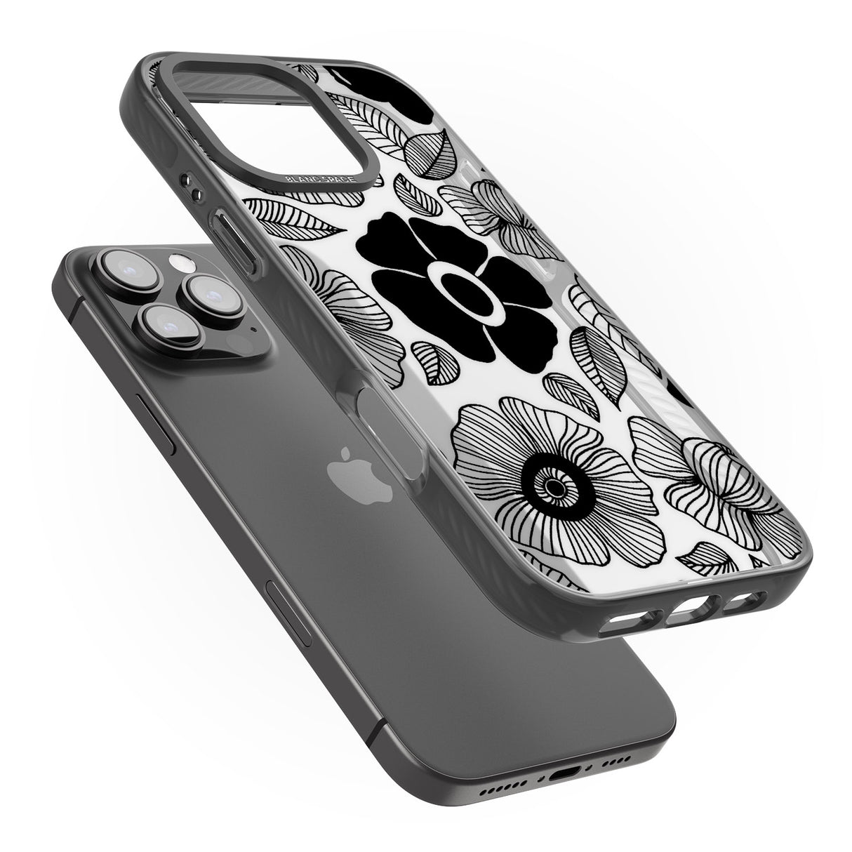 iPhone 16 Pro Max Black Flowers Black Impact Phone Case