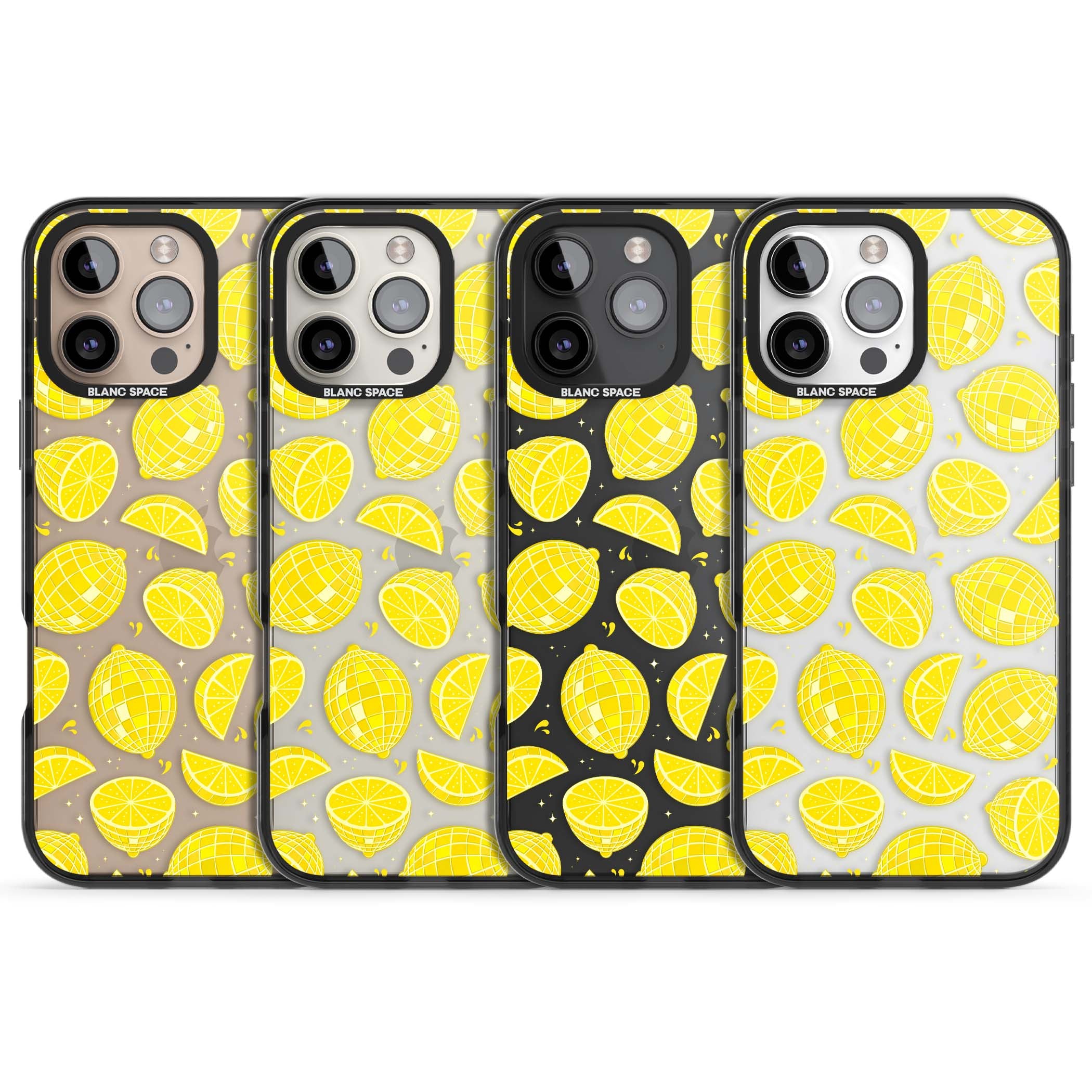 Disco Lemons citrus iPhone case featuring mirrorball lemons, sliced fruit and sparkle accents | Black Impact case for iPhone 16 Pro, iPhone 16 Pro Max