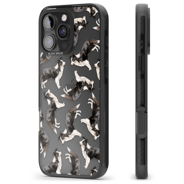 iPhone 16 Pro Max Border Collie Watercolour Dog Pattern Black Impact Phone Case