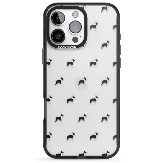 iPhone 16 Pro Max Boston Terrier Dog Pattern Clear Black Impact Phone Case