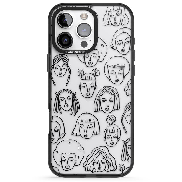 iPhone 16 Pro Max Girl Portrait Doodles Black Impact Phone Case