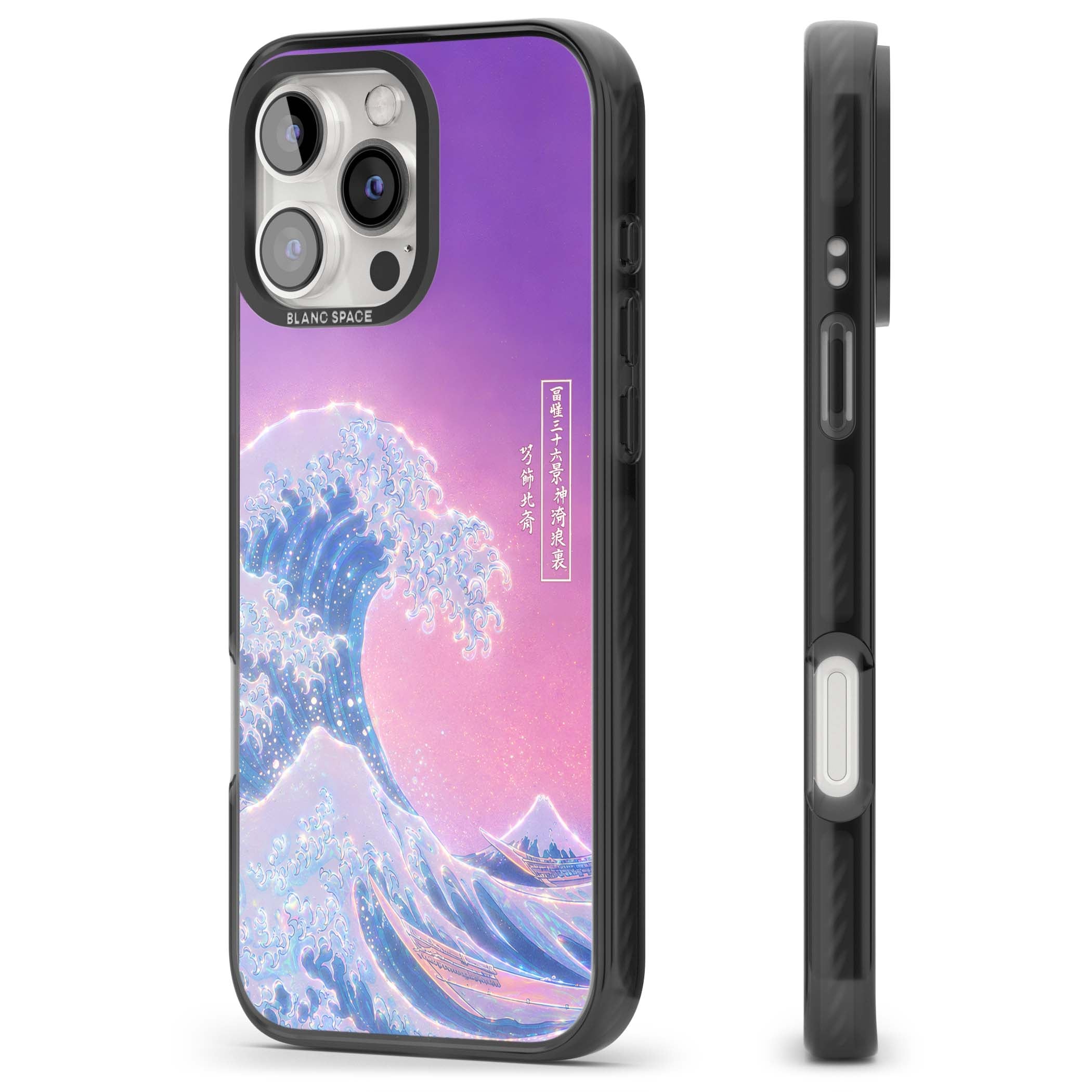 The Great Opal Wave Japanese iPhone case featuring Hokusai's great wave in iridescent pastels with lilac sky and Mou | Black Impact case for iPhone 16 Pro, iPhone 16 Pro Max