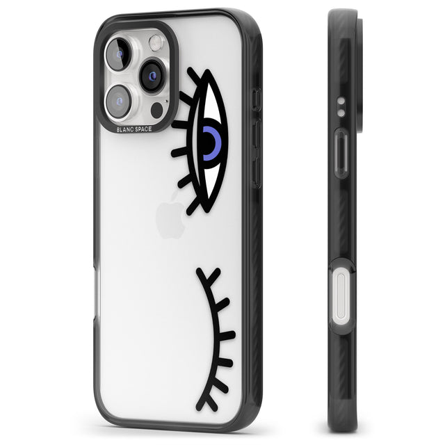 iPhone 16 Pro Max Winking Eyes Transparent Pattern Black Impact Phone Case