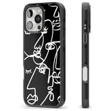 iPhone 16 Pro Max Abstract Continuous Line Faces White on Black Black Impact Phone Case