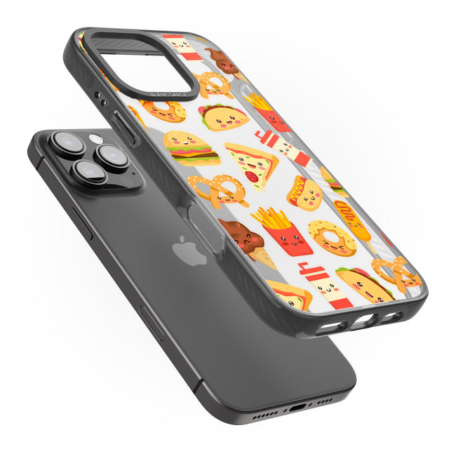 iPhone 16 Pro Max Fast Food Patterns Kawaii Fast Food Mix Black Impact Phone Case