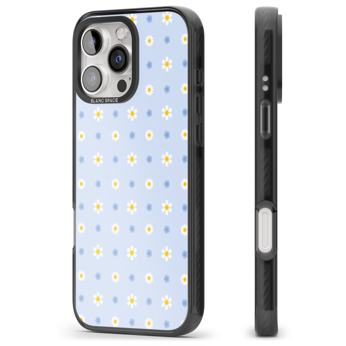 iPhone 16 Pro Max Pale Blue Daisies Black Impact Phone Case