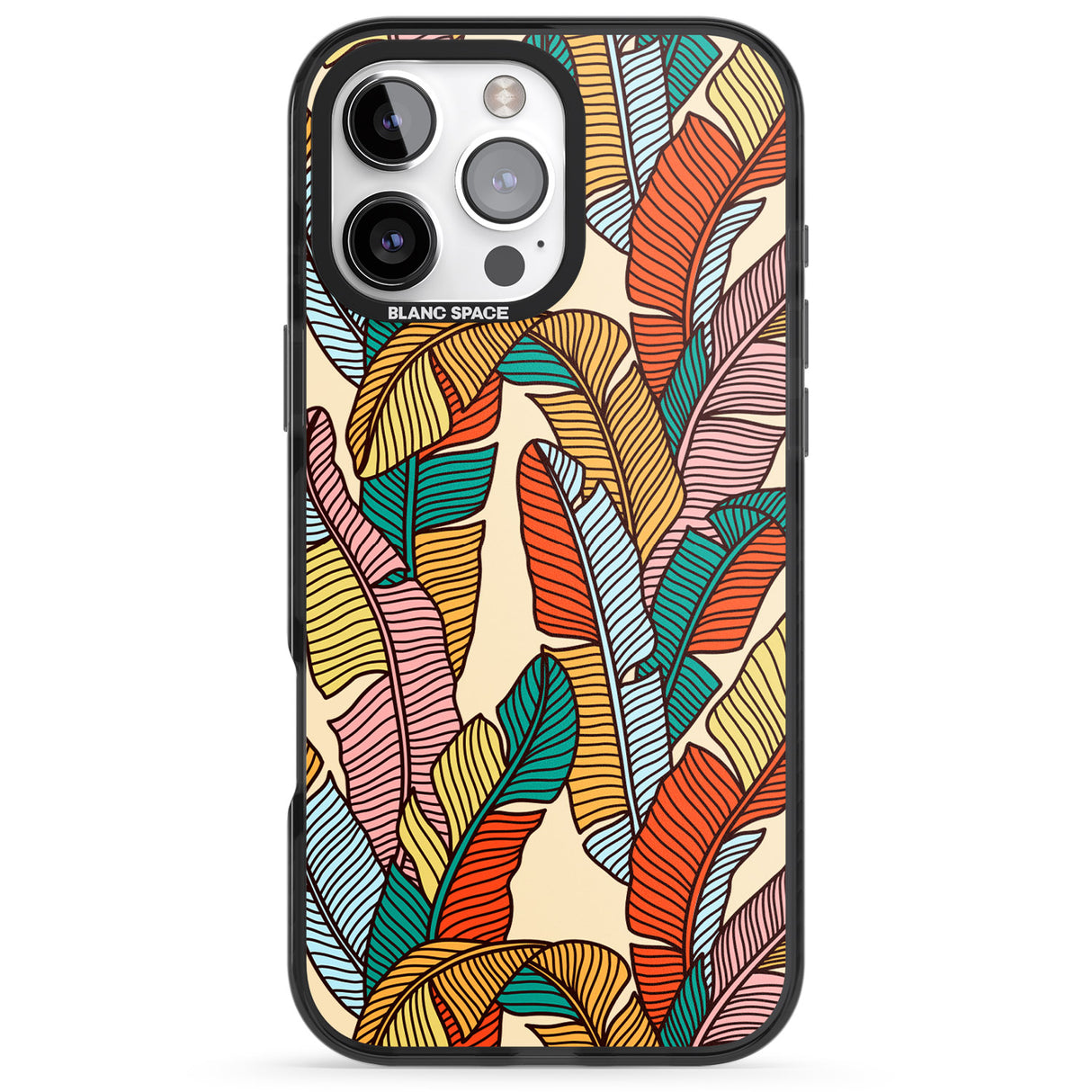 iPhone 16 Pro Max Pastel Palm Leaves Black Impact Phone Case