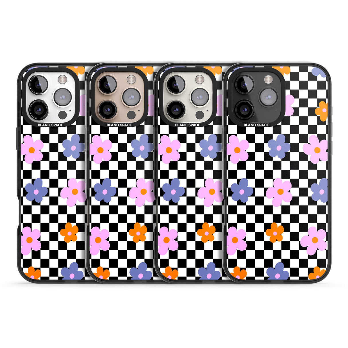 iPhone 16 Pro Max Checkered Blossom Black Impact Phone Case