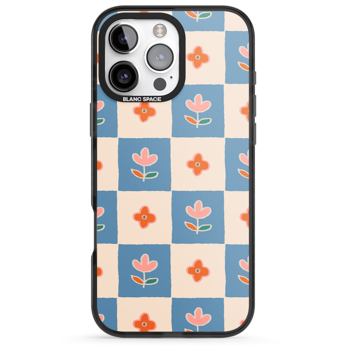 iPhone 16 Pro Max Vintage Bloom Checkered Black Impact Phone Case