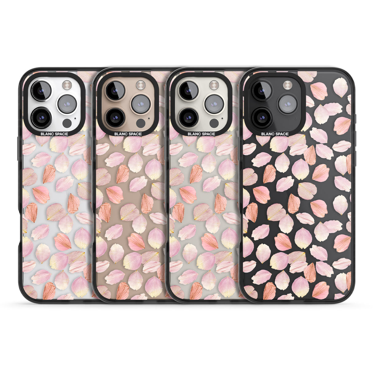 iPhone 16 Pro Max Pink Petals Transparent Design Black Impact Phone Case