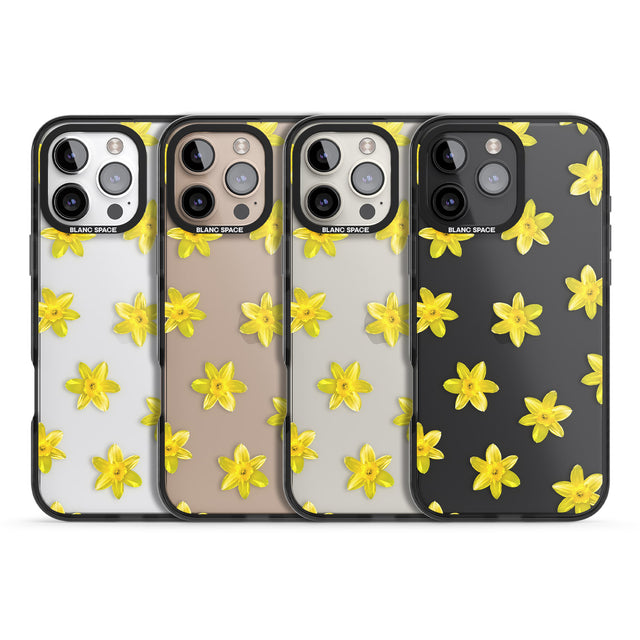 iPhone 16 Pro Max Daffodils Transparent Pattern Black Impact Phone Case